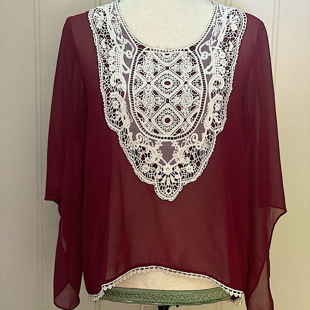 Burgundy Sheer blouse!